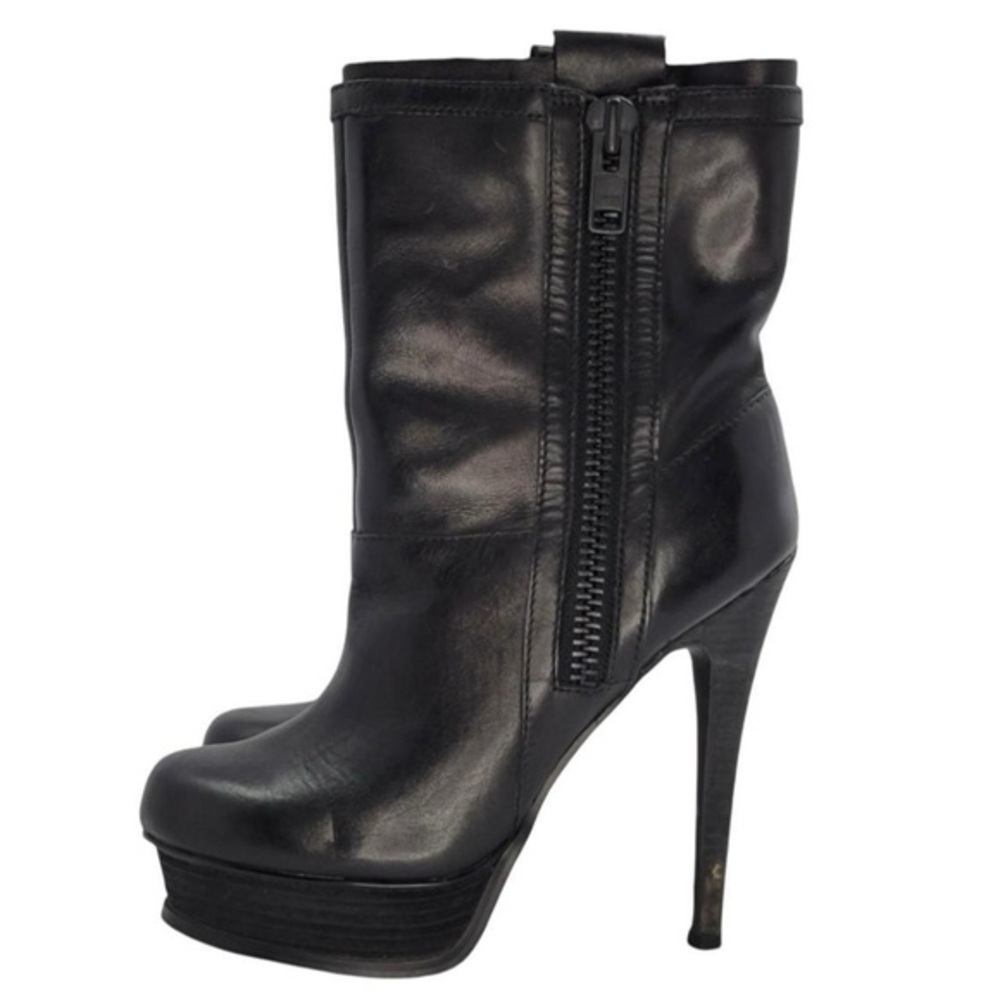 CALVIN KLEIN BLACK LEATHER HEEL BOOTIES
